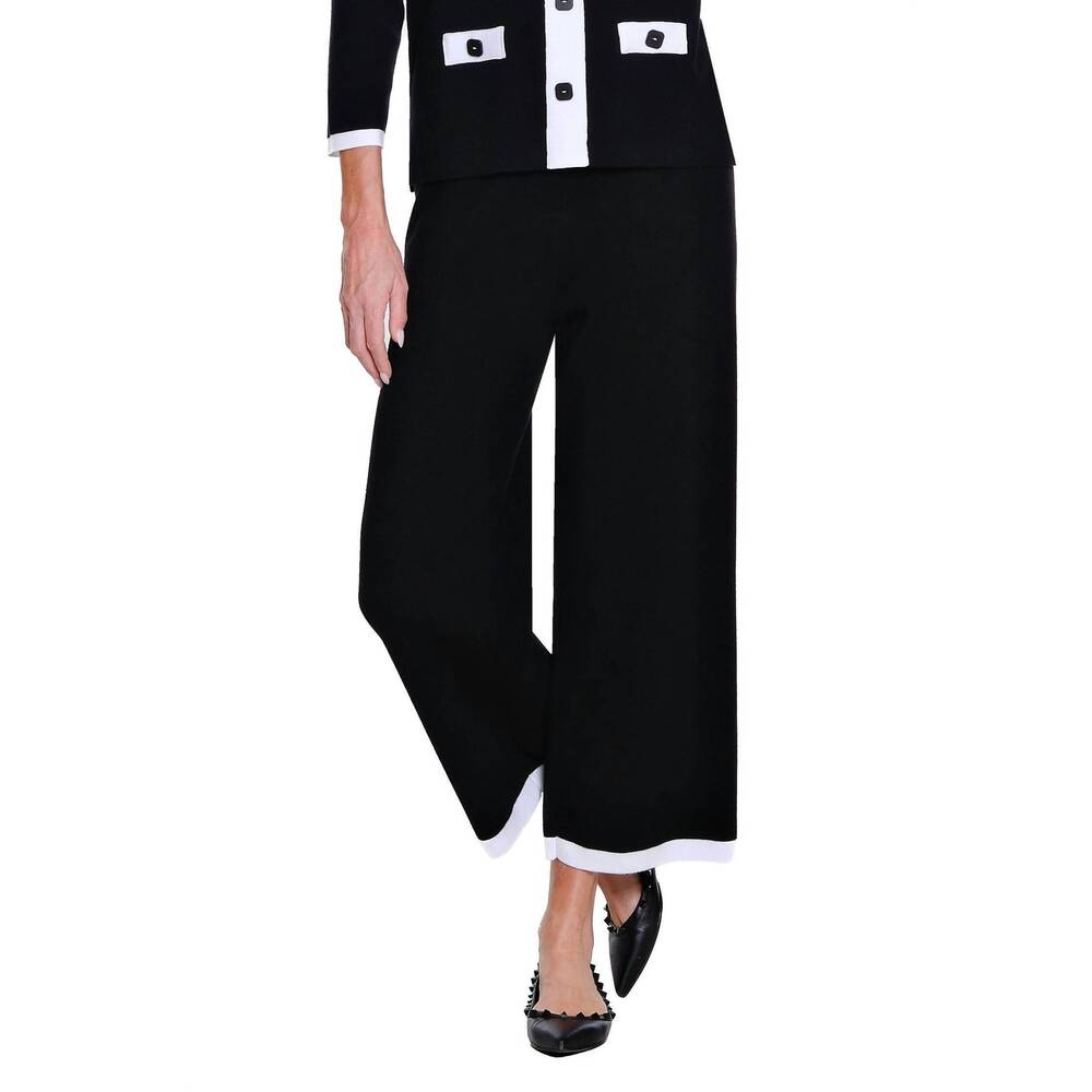 NEW MULTIPLES pull on elastic waist wide leg crop pants in black
